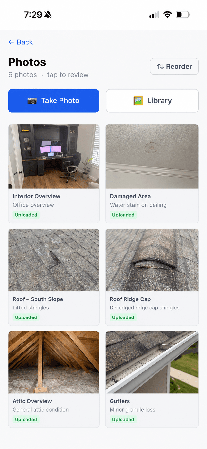 Adjuster Copilot — inspection photos captured and labeled by area